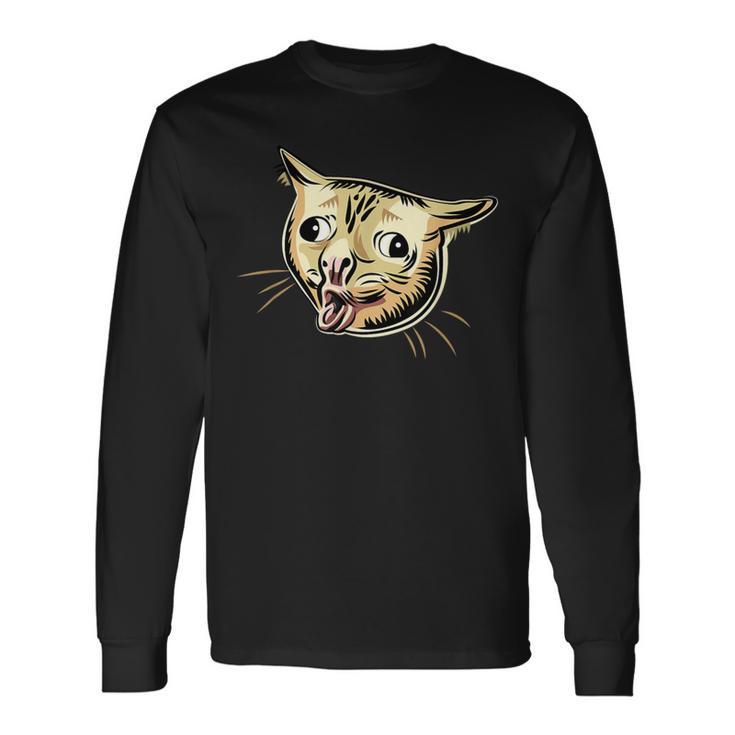 面白い咳き猫のミーム 長袖Tシャツ