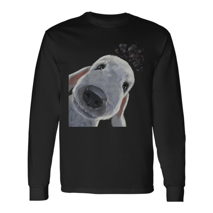 面白い好奇心旺盛な犬のベドリントンテリア 長袖Tシャツ
