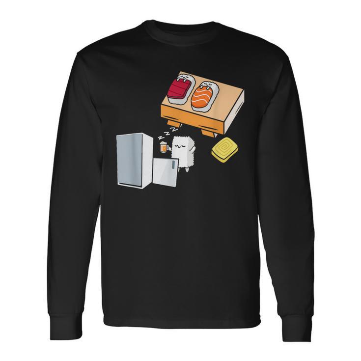面白い寿司シャツ 日本の刺身 ビール冷蔵庫 長袖Tシャツ