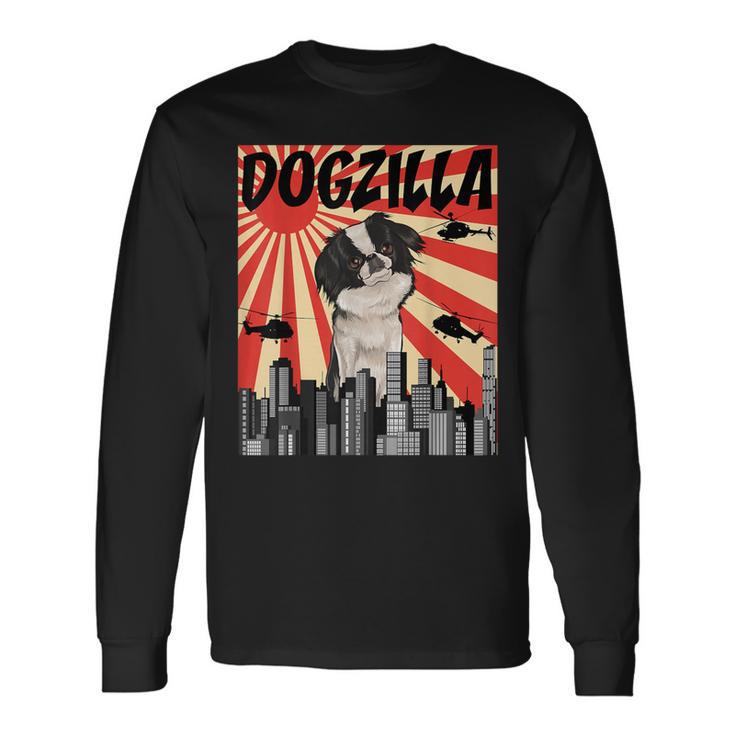 面白い犬 狆 長袖Tシャツ