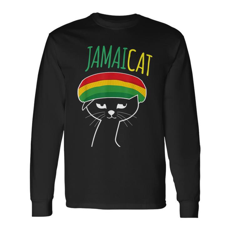 面白い猫 ユーモア ラスタ Jamaicat ジャマイカ 旗 かっこいい 男 猫 長袖Tシャツ