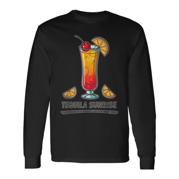鮮やかなテキーラの日の出ドリンクイラスト 長袖Tシャツ