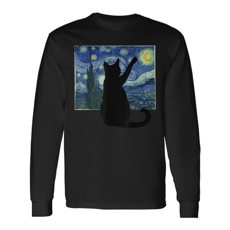 黒猫 星月夜 長袖Tシャツ