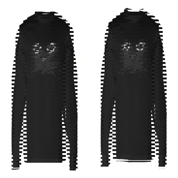 黒猫 顔 グラフィックデザイン 面白い猫 ハロウィンコスチューム 長袖Tシャツ