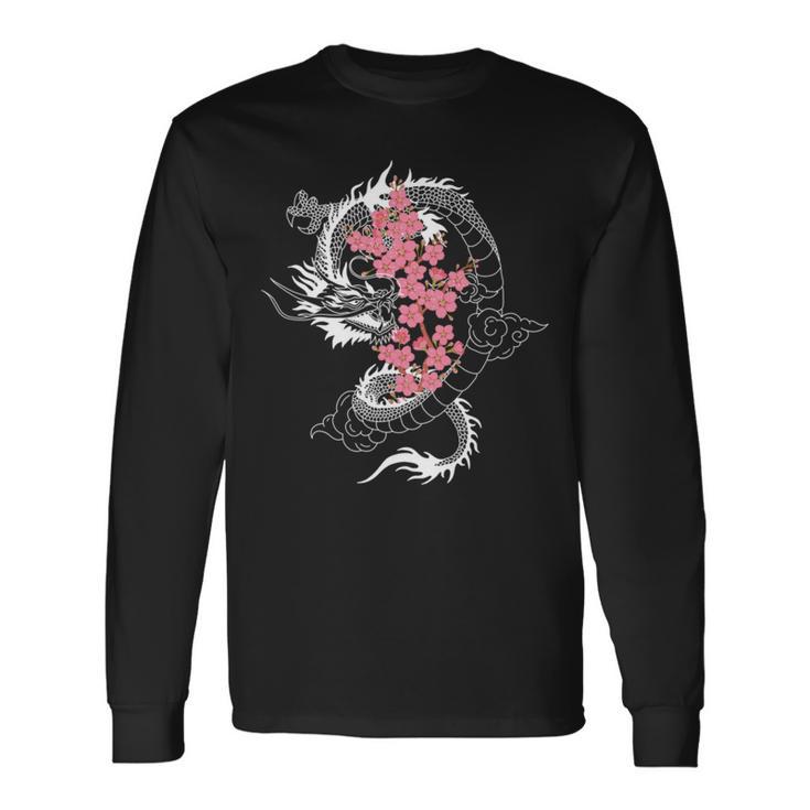 龍 日本の桜文化 長袖tシャツ 長袖Tシャツ