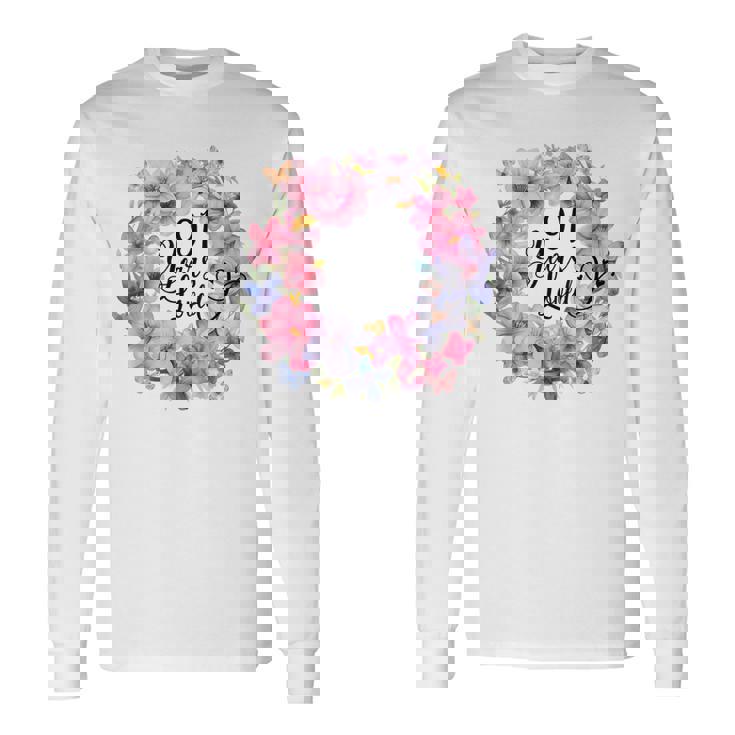 91 Years Loved 91歳の誕生日 フローラルリース ナインティワン 長袖Tシャツ