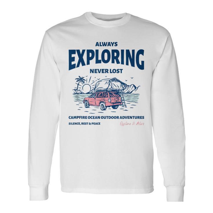 Always Exploring Campfire Ocean Outdoor ビーチライフグラフィック 長袖Tシャツ