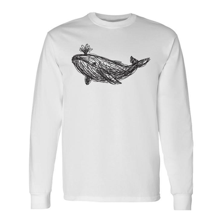 Ballena Boceto Ballena Azul Océano In Mangas Camiseta de manga larga