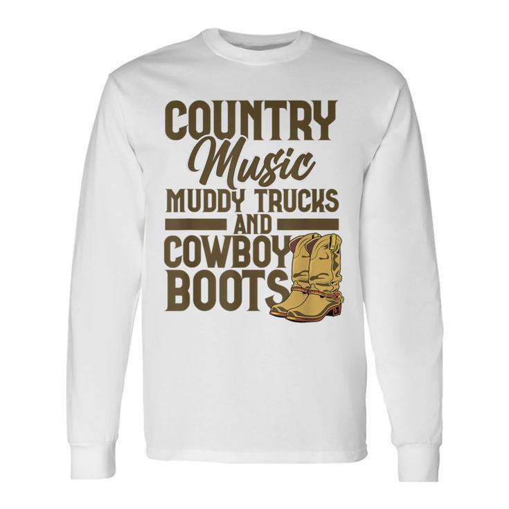 Country Music マディトラックとカウボーイブーツ ウェスタンusa 長袖Tシャツ