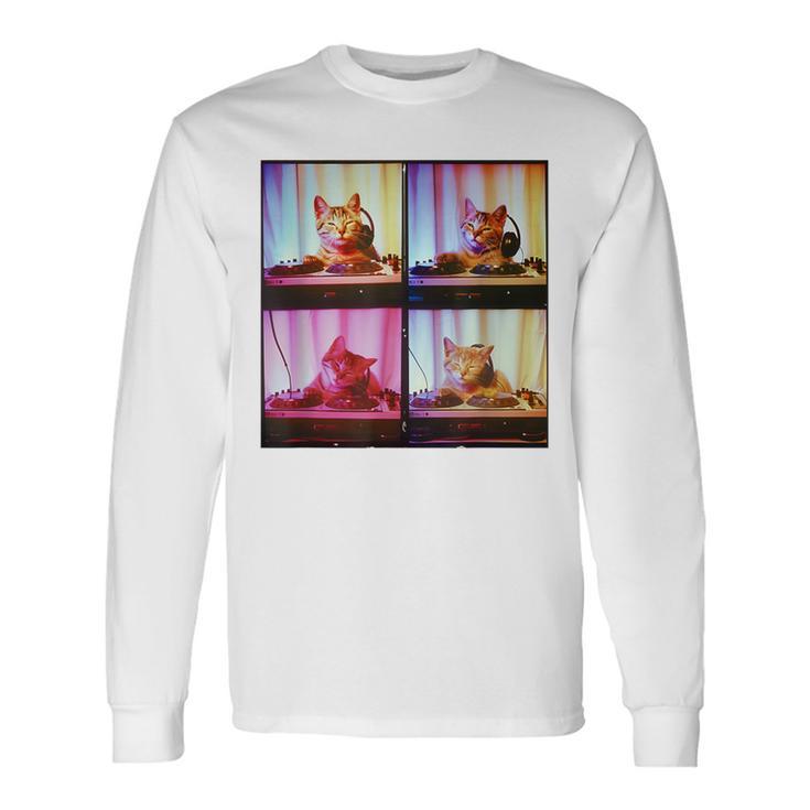 Dj Cat On Decks Cat Dj スクラッチ ターンテーブル カラフル Edm 長袖Tシャツ