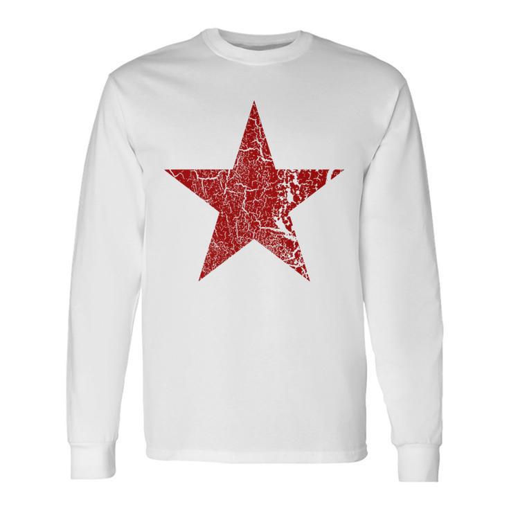 Estrella Roja Envejecida Grunge Estrella Roja De Colorintage Camiseta de manga larga