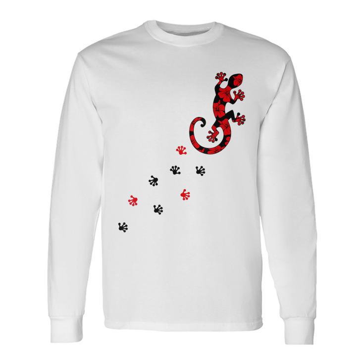 Gecko Footprint ハイビスカスフラワー ハワイサーフスタイルtシャツ 長袖Tシャツ
