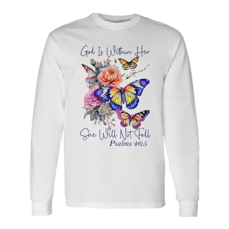 God Is Within Her Faith 聖句 詩篇 長袖Tシャツ