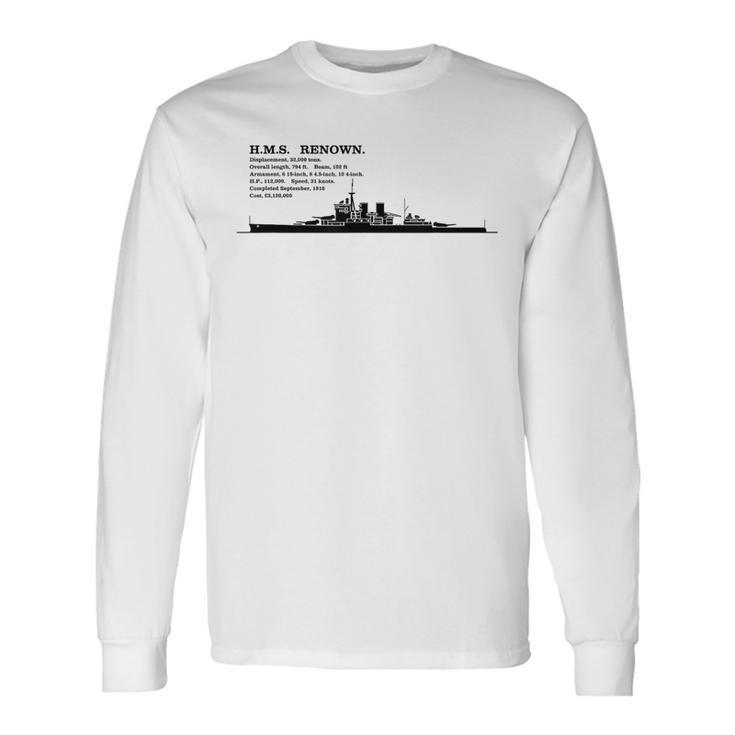 Hms レナウン イギリス巡洋戦艦のシルエットのインフォ グラフィック 長袖Tシャツ