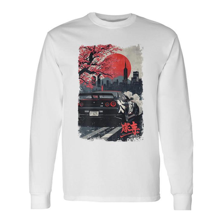 Jdm ドリフトレーシングカー 日本桜アート 背面 長袖Tシャツ