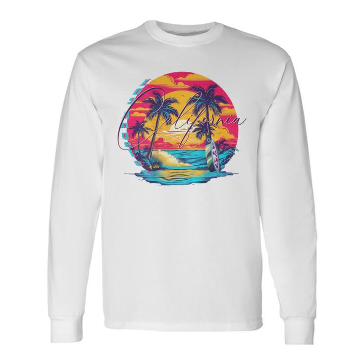 Los Angeles California、サーフィンサーフボードレトロ 長袖Tシャツ
