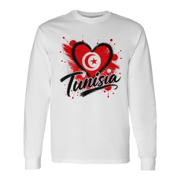 I Love Tunisia 旅行旗 ハート ツーリスト バケーション デザイン 長袖Tシャツ