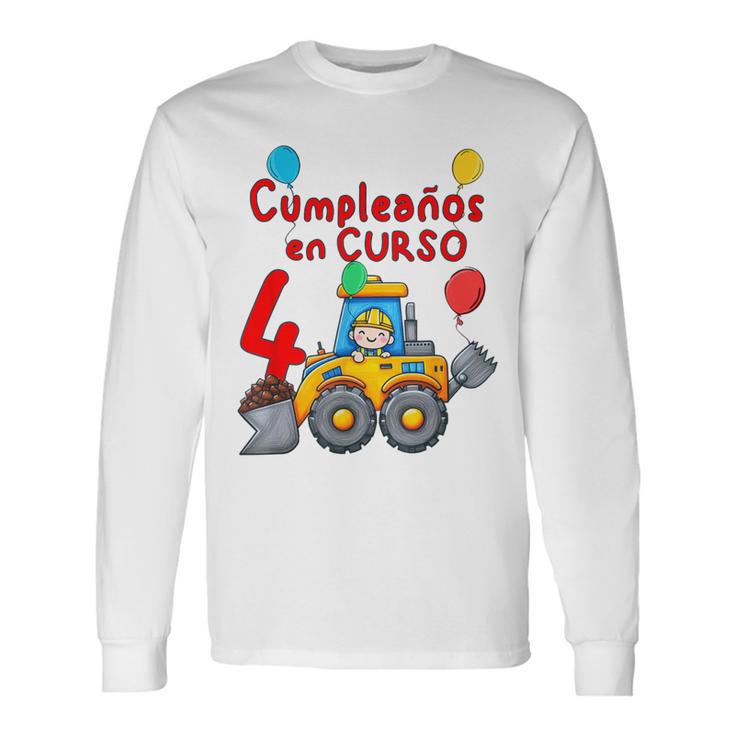 Niño 4 Años Con Tractor Excavadora Cumpleaños Camiseta de manga larga