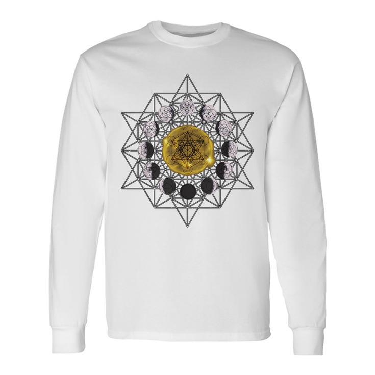 Sol Y Luna Fases Cubo De Metatrón Flor De Laidaagrada Camiseta de manga larga