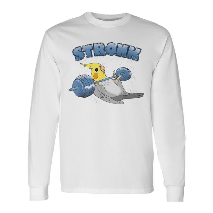 Stronk オカメインコ フィットネス オウム ワークアウト オカメインコ 鳥 ミーム 長袖Tシャツ