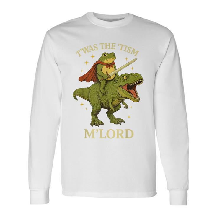 Twas The Tism M'lord Frog ライディング 恐竜 ファンタジー 中世 長袖Tシャツ