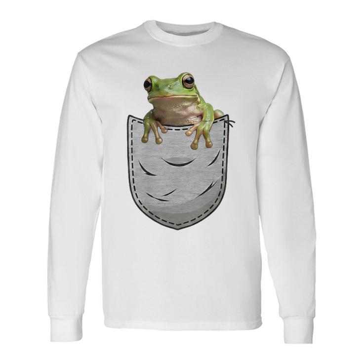 カエルの胸ポケット。 長袖Tシャツ