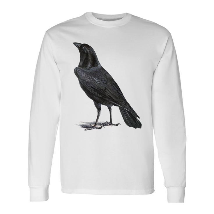 カラス ヴィンテージ イラスト カラス 長袖Tシャツ