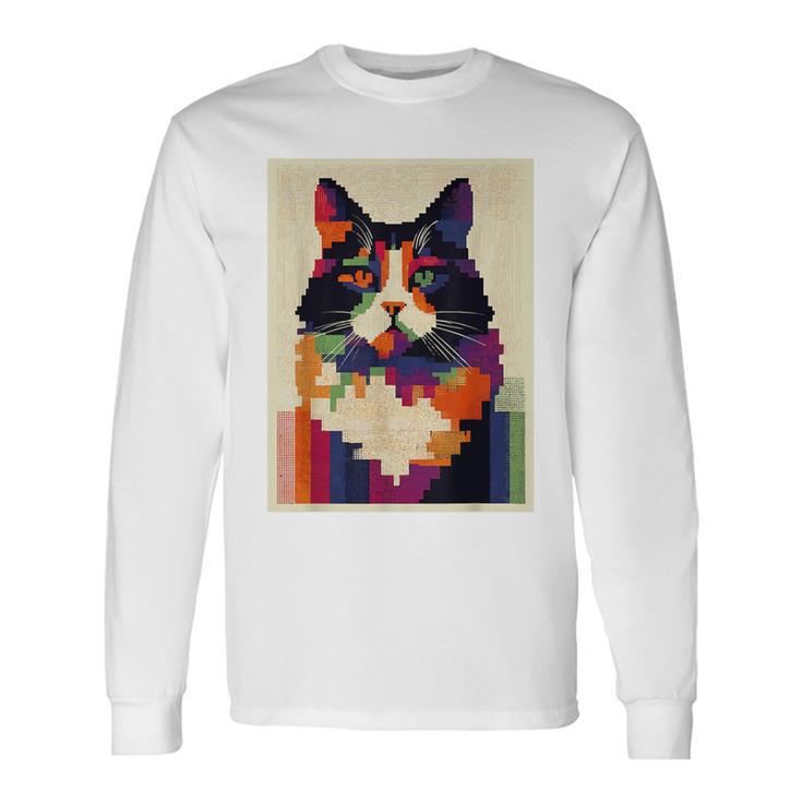 カラフル メインクーン 猫 芸術的 猫 動物 幾何学 アート 長袖Tシャツ