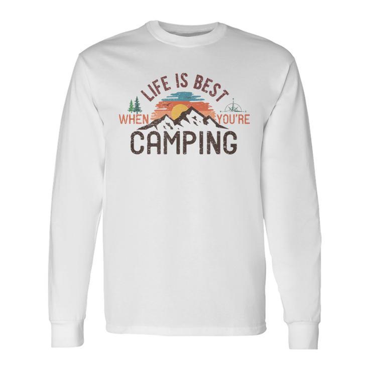 キャンプ おもしろ 楽しい 登山 キャンプしているときが人生最高 長袖Tシャツ ギフトのアイデア