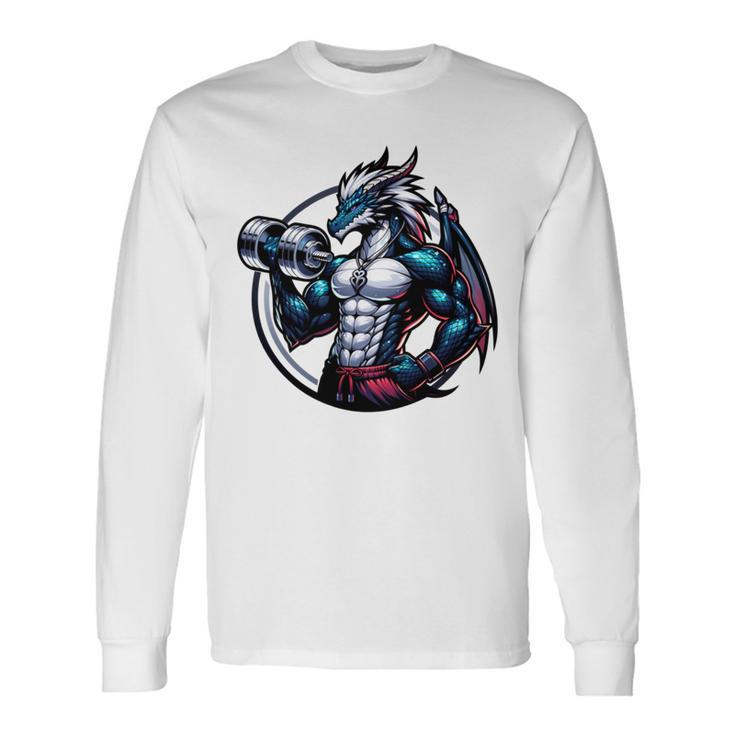 キュートでかわいいグラフィックのドラゴンが筋肉質のシックスパックを表示 長袖tシャツ 長袖Tシャツ