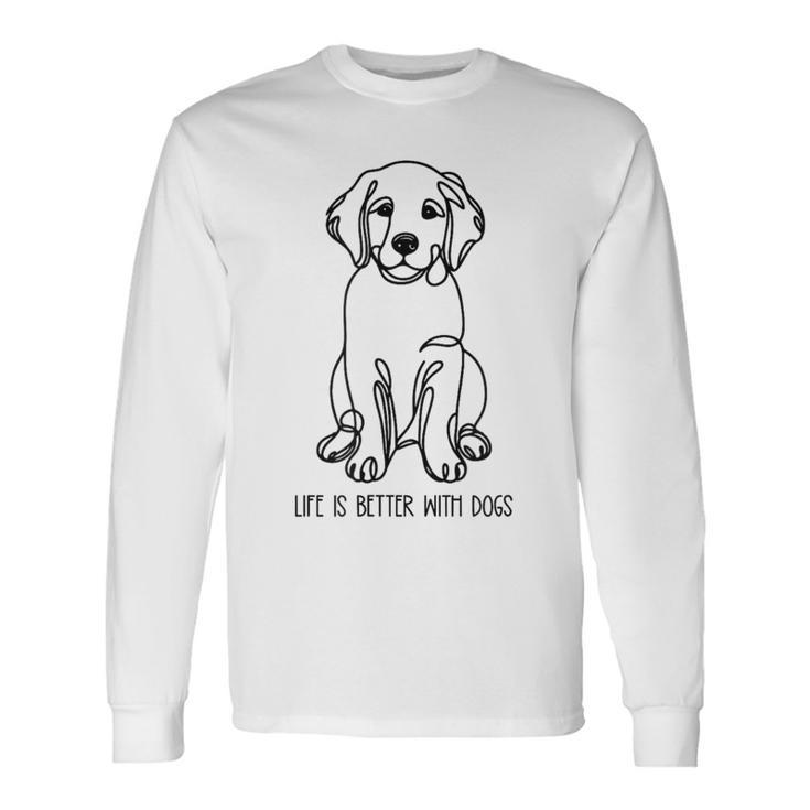 ゴールデンレトリバー シルエット ラインアート 犬と暮らす幸せ メッセージデザイン 長袖Tシャツ