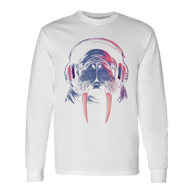 セイウチ ゲーミング 音楽 ヘッドフォン レトロ クール 長袖Tシャツ