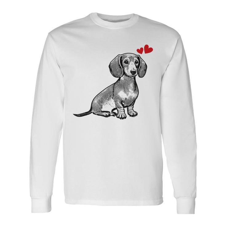 ダックスフンド かわいいダックスプリント 愛犬家グッズ Dachshund 長袖Tシャツ