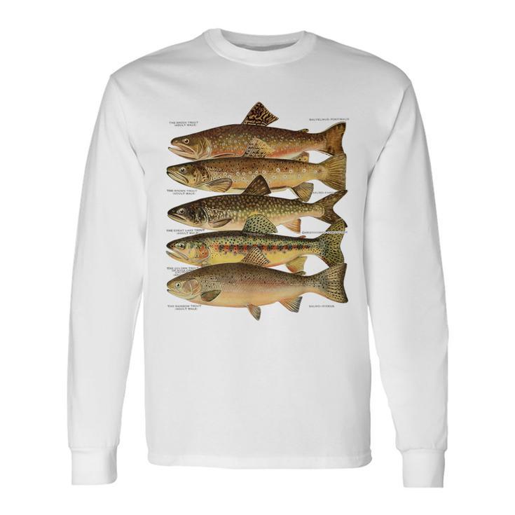 トラウト魚種種フィッシング フライフィッシング トラウト 長袖Tシャツ
