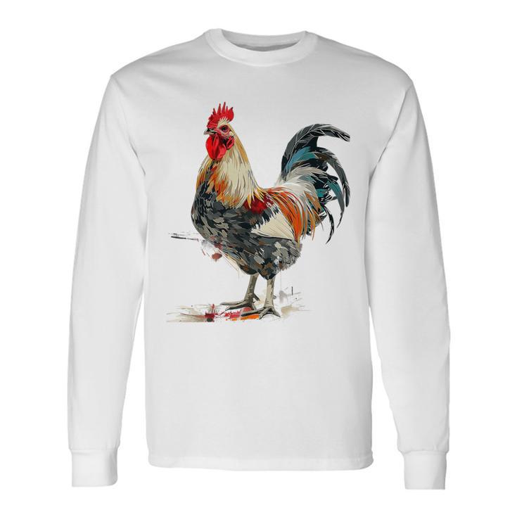 ニワトリ 動物 カラフル 動物園 絵画 イラスト ニワトリ 長袖Tシャツ