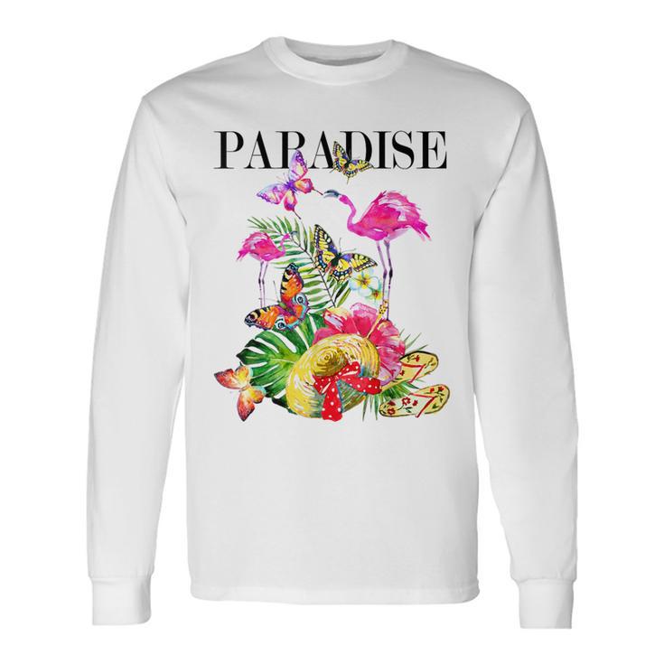 ハワイアンフラワー パラダイス 蝶 ハワイ プリント 長袖Tシャツ
