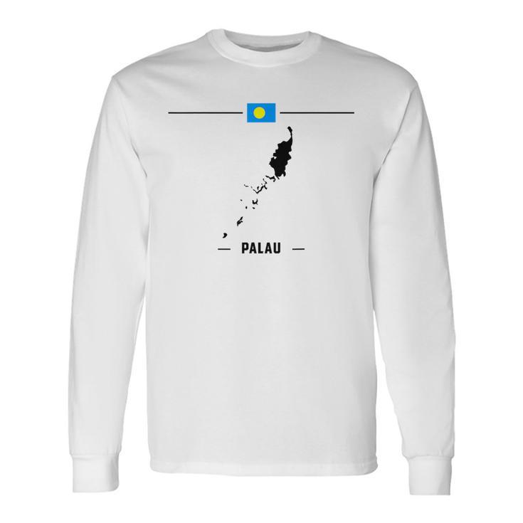 パラオ国旗、地図と国名 パラオ 長袖Tシャツ