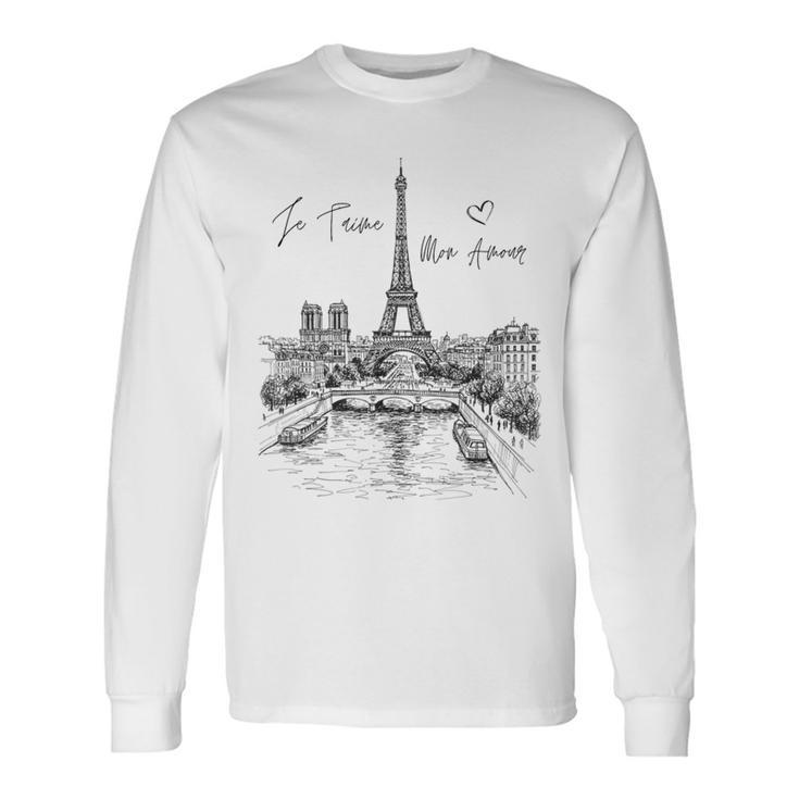 パリ エッフェル塔 スケッチ 街並み アート お土産 長袖Tシャツ