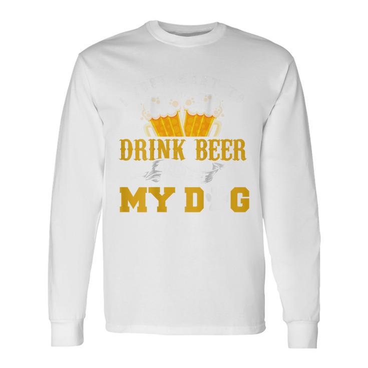 バックプリント ビールを飲みながら犬をなでたいだけ 長袖Tシャツ