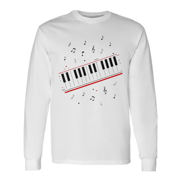 ピアノ ビート キーボード 音符 ミュージシャン ピアノ レッスン 長袖Tシャツ