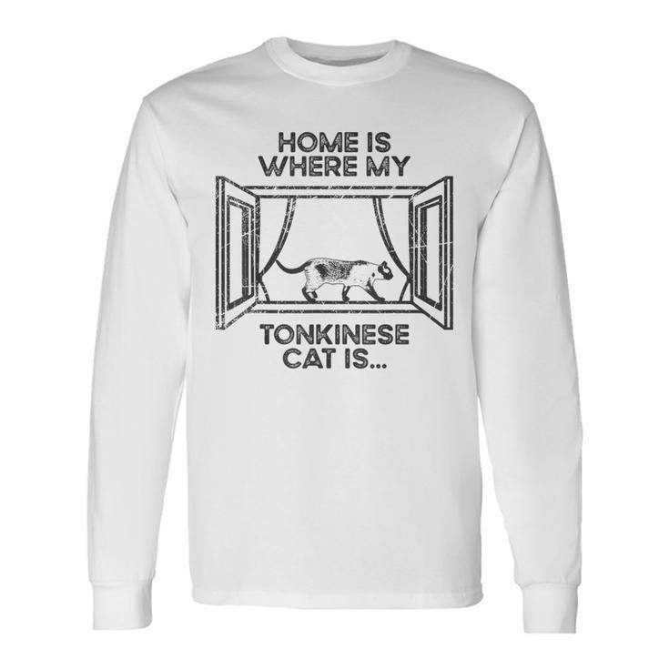 ホーム・ホウェア・マイ・キャット・イズ-ママ・ダッド・トンキニーズ・キャット 長袖Tシャツ