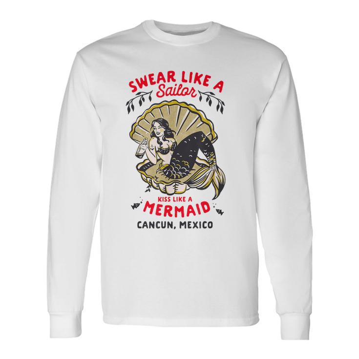 レトロカンクン メキシコ おもしろパーティー ピンナップ マーメイド カレッジブレイク 長袖Tシャツ