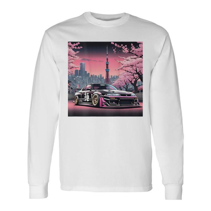 ヴィンテージ Jdm 日本伝説 ドリフト レースカー 東京 背面 長袖Tシャツ