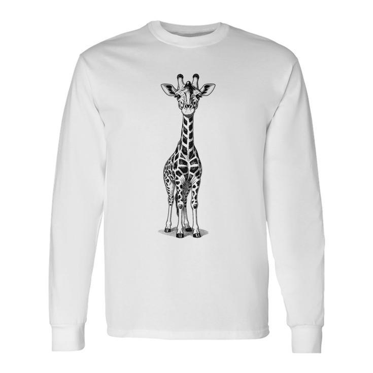 ヴィンテージ キリン ミニマリスト ラインアート 長袖Tシャツ
