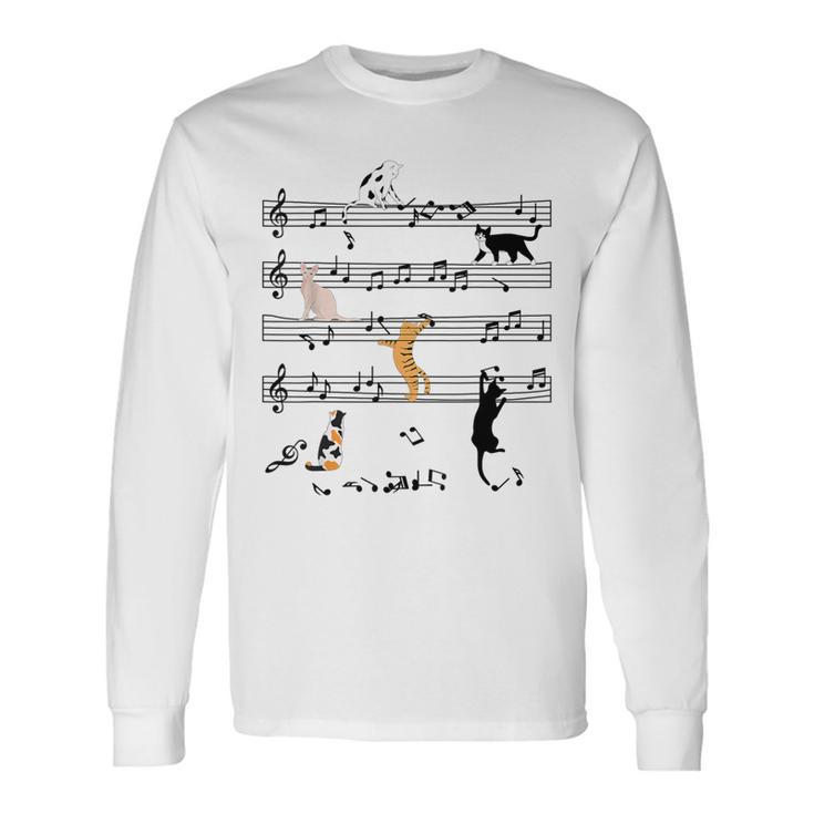 楽しい 猫 登る トランプ 楽譜 猫の音符 長袖Tシャツ
