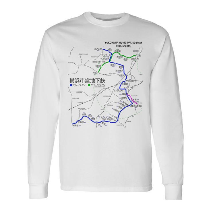 横浜市電鉄線鉄道おみやげ路線図 長袖Tシャツ