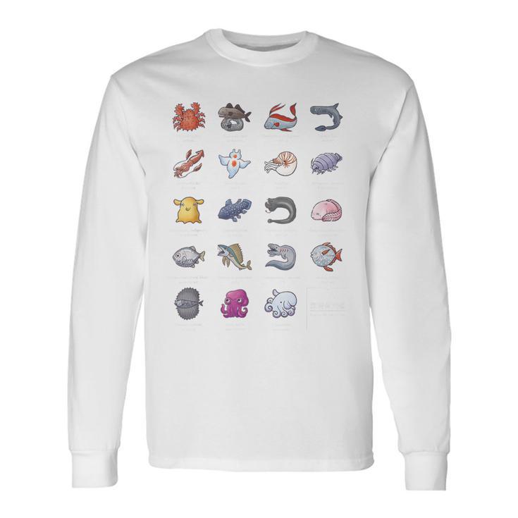 深海魚図鑑2_白文字 長袖Tシャツ