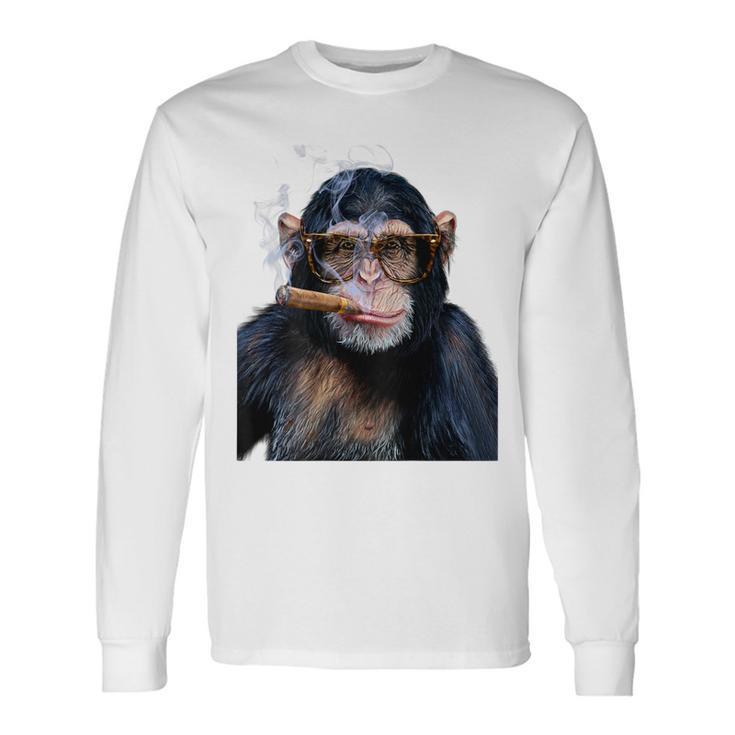 煙草を吸うチンパンジー たばこ 長袖Tシャツ