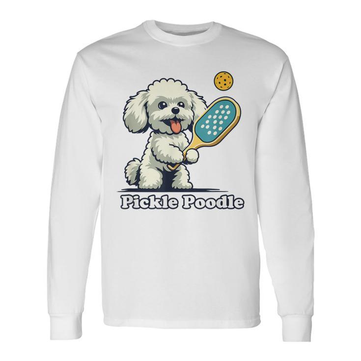 犬 遊び ピックルボール マルチーズ プードル 面白い ピクルスプードル 長袖Tシャツ