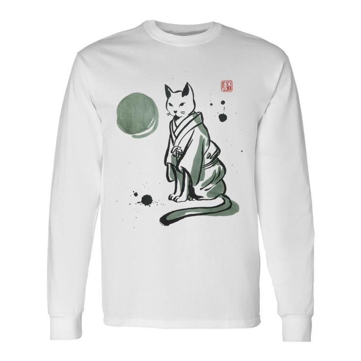 猫 和 着物 日本 伝統 ママ パパ キッズ 長袖Tシャツ
